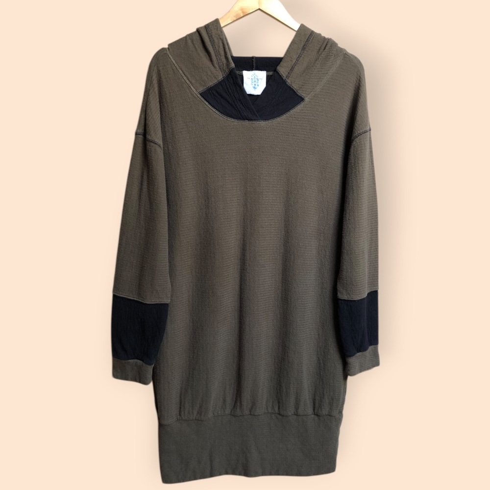 Free People Movement Oversized Long Length Hooded Sweatshirt Olive Women’s Large - Picture 2 of 13